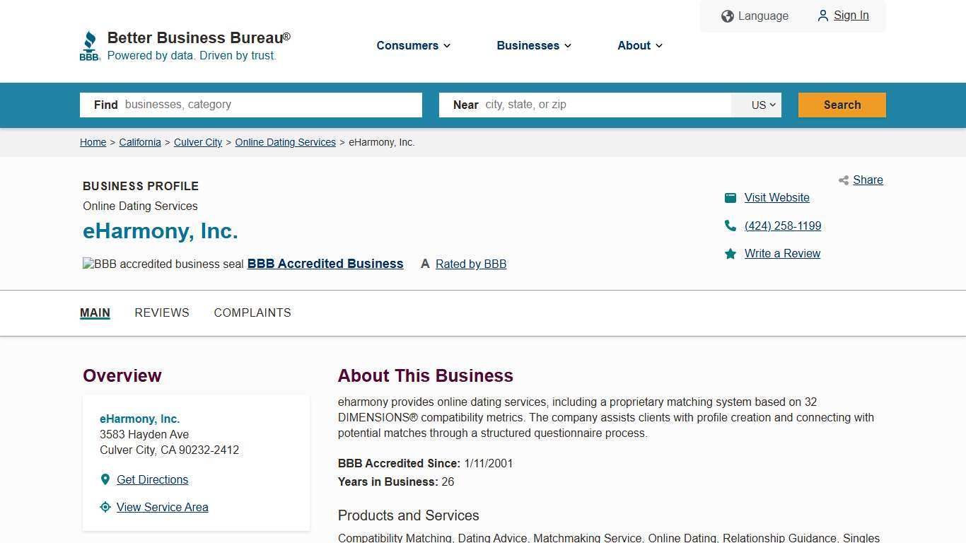 eHarmony, Inc. BBB Business Profile Better Business Bureau